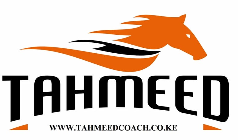 Tahmeed Coach logo featuring an orange horse head with black accents and the company name